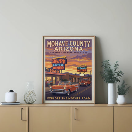 Mohave County Arizona Route 66 poster with Mr. D'z Diner and El Trovador Motel.