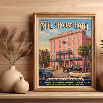 Vintage poster for The Mills House Hotel in Charleston, South Carolina.