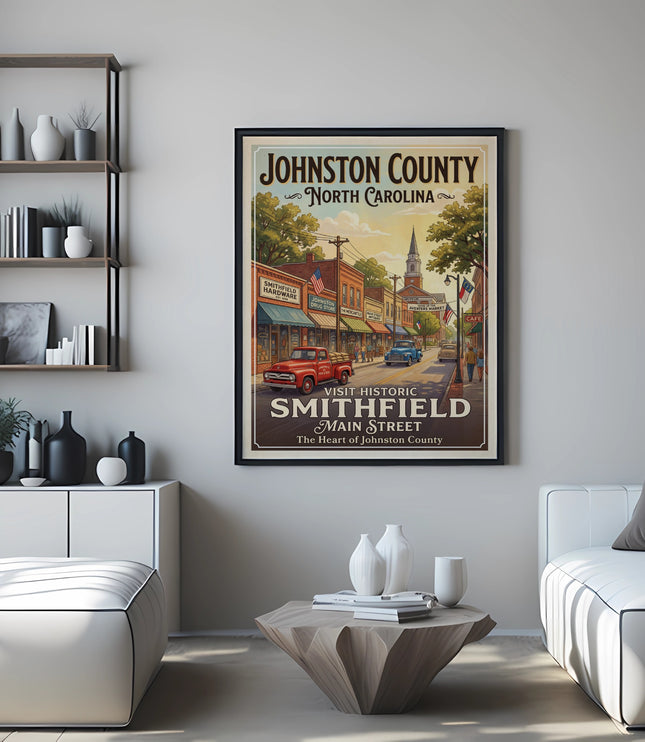 Poster for Johnston County, North Carolina, depicting Smithfield Main Street.