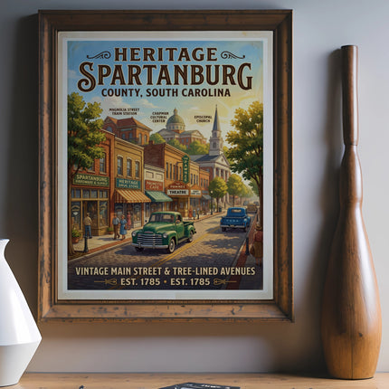 Heritage Spartanburg, South Carolina vintage main street poster EST. 1785.