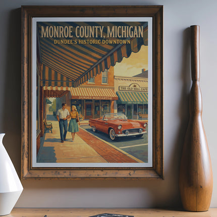 Monroe County, Michigan print featuring Dundee's Historic Downtown street scene.