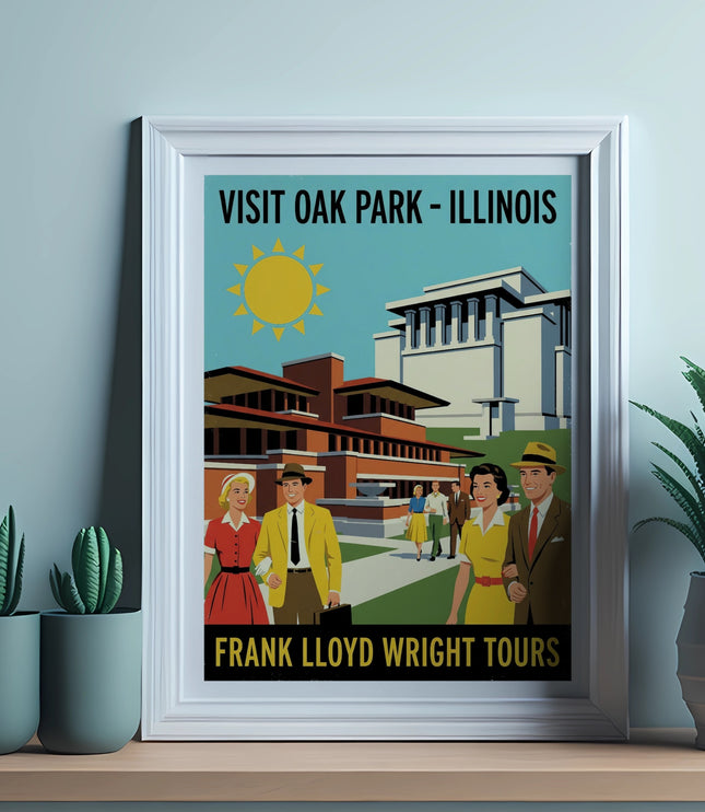 Vintage-style poster VISIT OAK PARK - ILLINOIS, FRANK LLOYD WRIGHT TOURS.