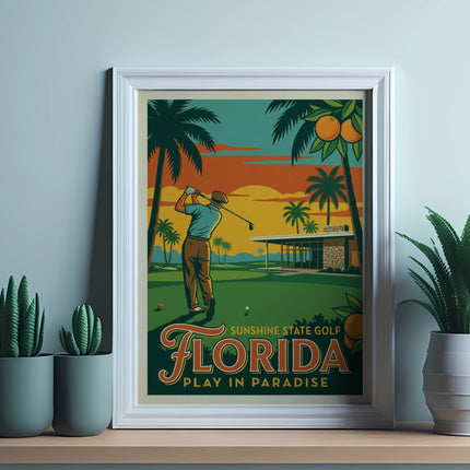 Framed art print of golfer at Sunshine State Golf, Florida.