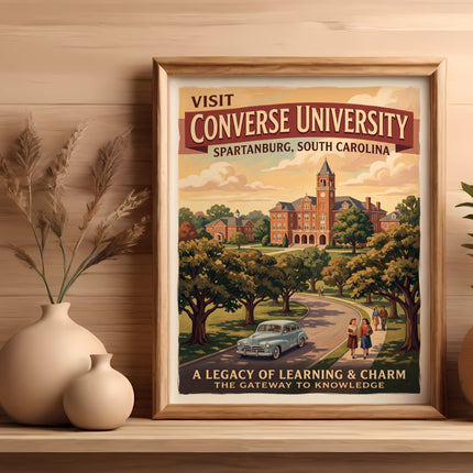 Vintage travel poster for Converse University in Spartanburg, SC.