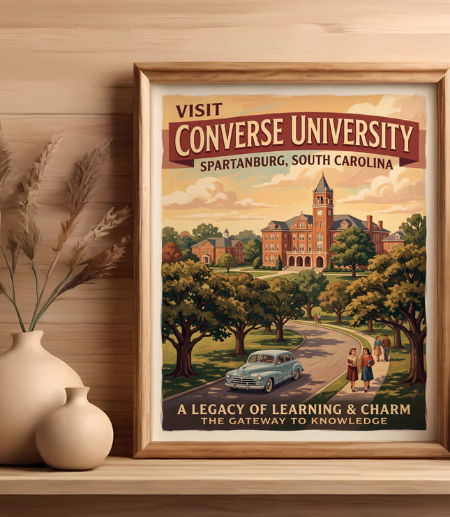 Vintage travel poster for Converse University in Spartanburg, SC.