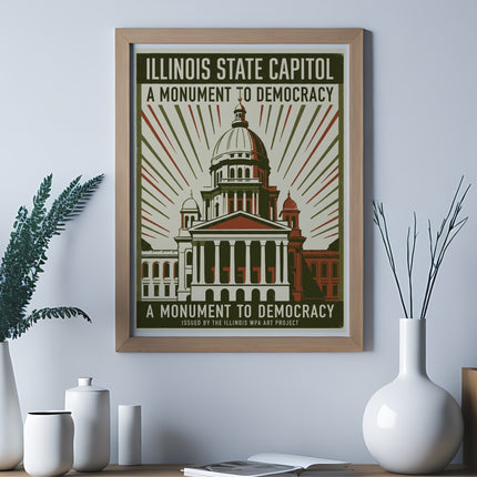 Illinois State Capitol, a monument to democracy, issued by the Illinois WPA Art Project.