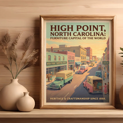 Vintage High Point North Carolina poster with text "Furniture Capital of the World".