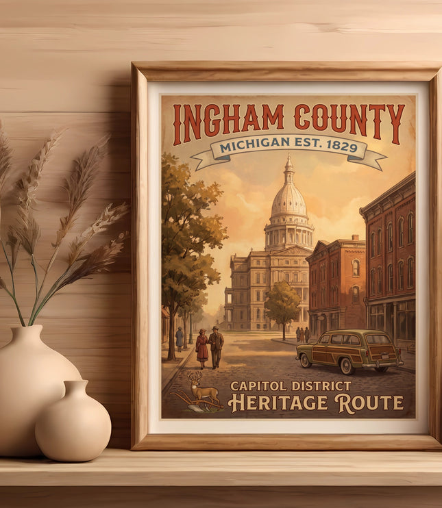 Ingham County Michigan Est. 1829 Capitol District Heritage Route poster.