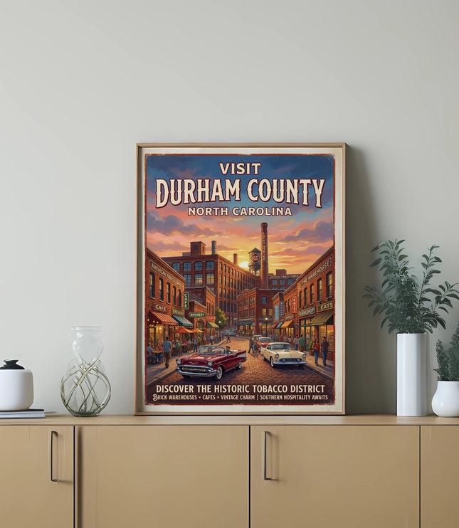 Visit Durham County, North Carolina poster featuring the American Tobacco Campus.