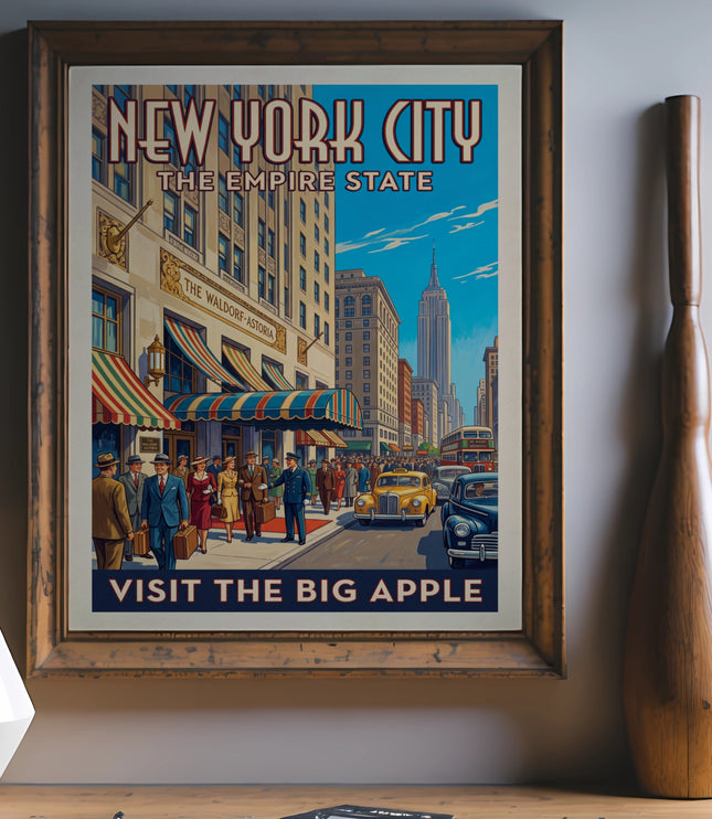 New York City Empire State poster featuring Waldorf-Astoria and Empire State Building.