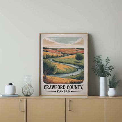 Crawford County, Kansas landscape artwork on a shelf.