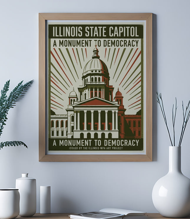 Illinois State Capitol poster: "A Monument to Democracy" artwork.