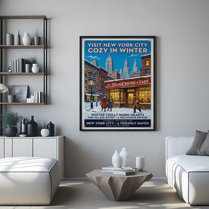 Vintage New York City poster for The Village Bistro & Café.