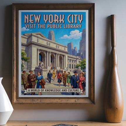 Vintage poster for New York City's Public Library, "A World of Knowledge and Culture."