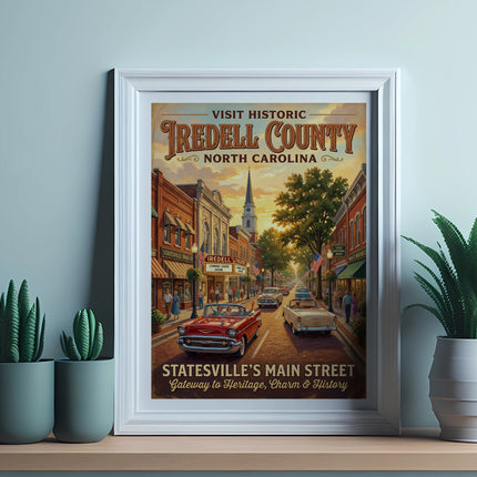 Statesville's Main Street, Iredell County, North Carolina retro travel poster.
