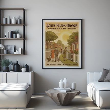 Framed poster for South Fulton, Georgia, featuring a neighborhood scene.