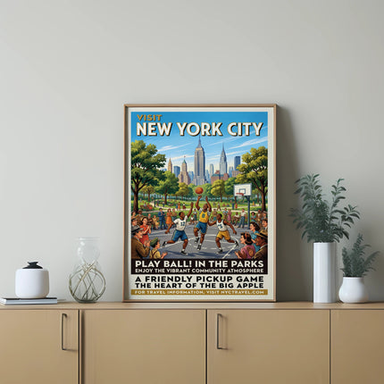 Vintage poster for "Play Ball! in the Parks" in New York City.