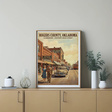 Rogers County, Oklahoma: Claremore Historic Main Street vintage illustration.