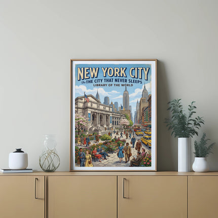 New York City: The City That Never Sleeps, Library of the World poster.