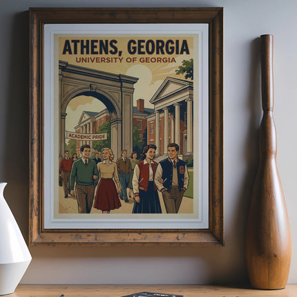 University of Georgia academic pride poster featuring students walking under an archway.
