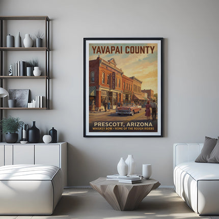 Prescott, Arizona framed poster with Yavapai County and Whiskey Row text.