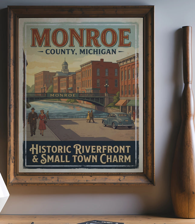 Monroe County, Michigan historic riverfront and small town charm poster.