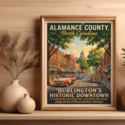 Poster of Burlington's historic downtown, Alamance County, North Carolina.