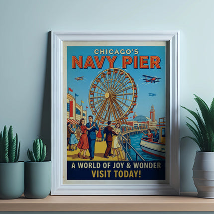 Framed poster for Chicago's Navy Pier: A World of Joy & Wonder.