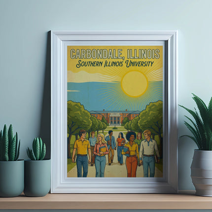 Carbondale, Illinois Southern Illinois University poster in a white frame.