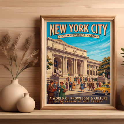 New York City Public Library vintage poster with text.