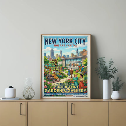 New York City Art Capital poster with museum and garden graphic.