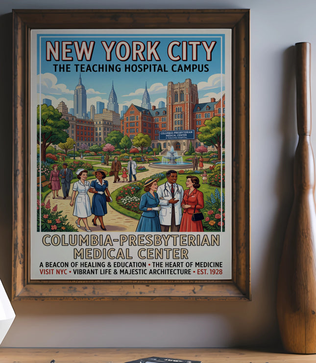 New York City Teaching Hospital Campus poster featuring Columbia-Presbyterian Medical Center.
