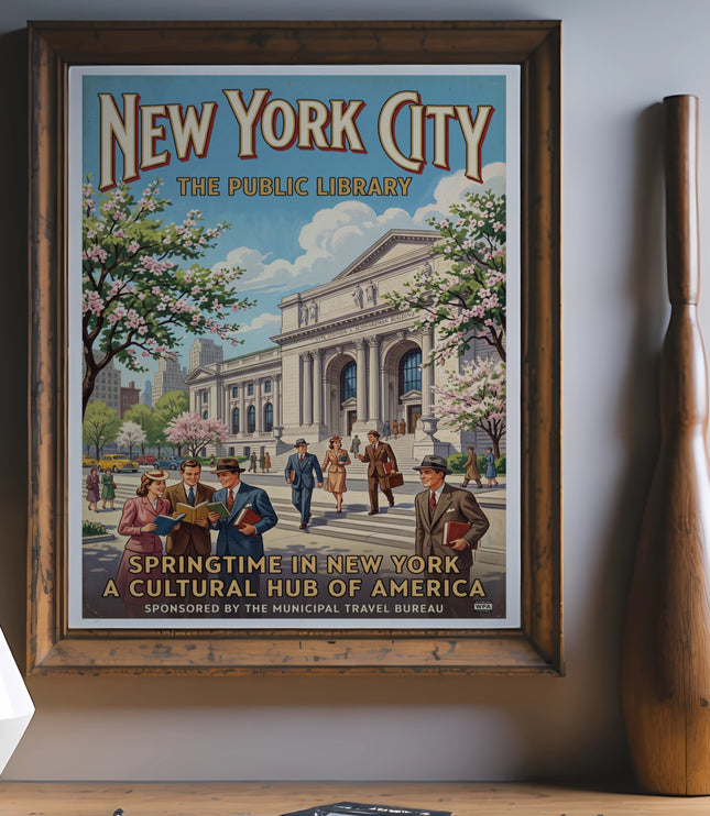 New York City Public Library springtime poster, "Springtime in New York A Cultural Hub of America".