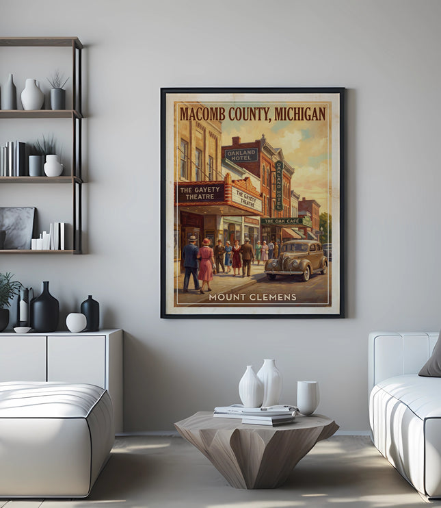 Poster of Macomb County, Michigan featuring Gayety Theatre and Mount Clemens.