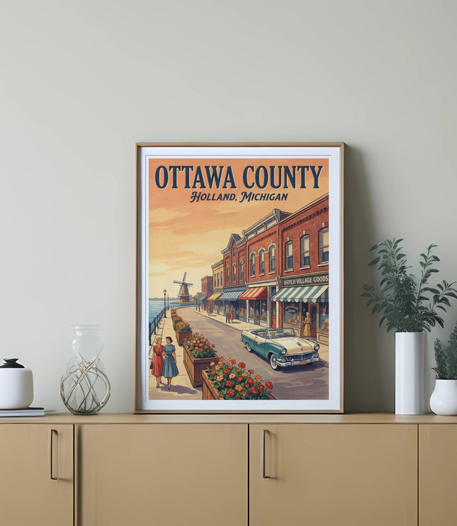 Ottowa County Holland, Michigan vintage art print featuring a street scene.