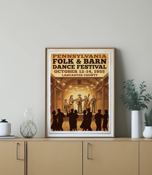 Pennsylvania Folk & Barn Dance Festival poster, October 12-14, 1955, Lancaster County.