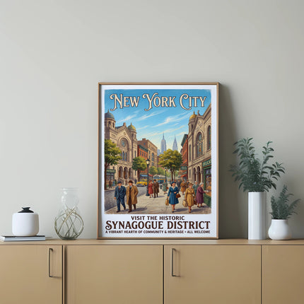 New York City historic Synagogue District poster with text.