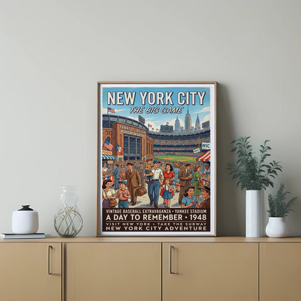 Vintage New York City baseball poster for Yankee Stadium, 1948.