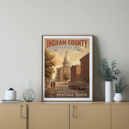 Ingham County Michigan Est. 1829 Capitol District Heritage Route vintage poster.