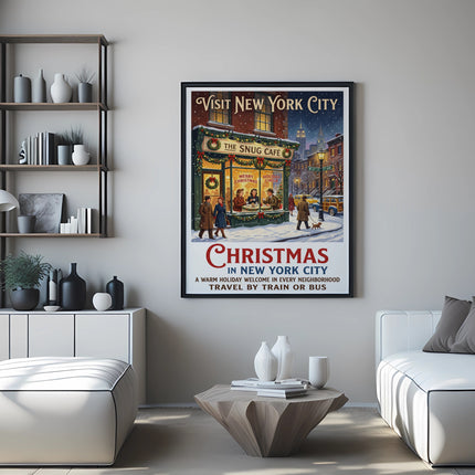 Christmas in New York City poster featuring "The Snug Café".