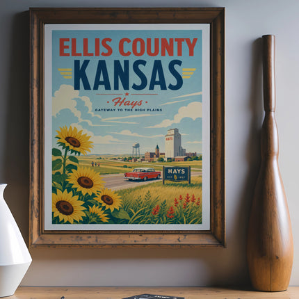 Ellis County Kansas Hays Gateway to the High Plains vintage travel poster.