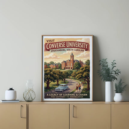 Converse University Spartansburg, South Carolina vintage travel poster.