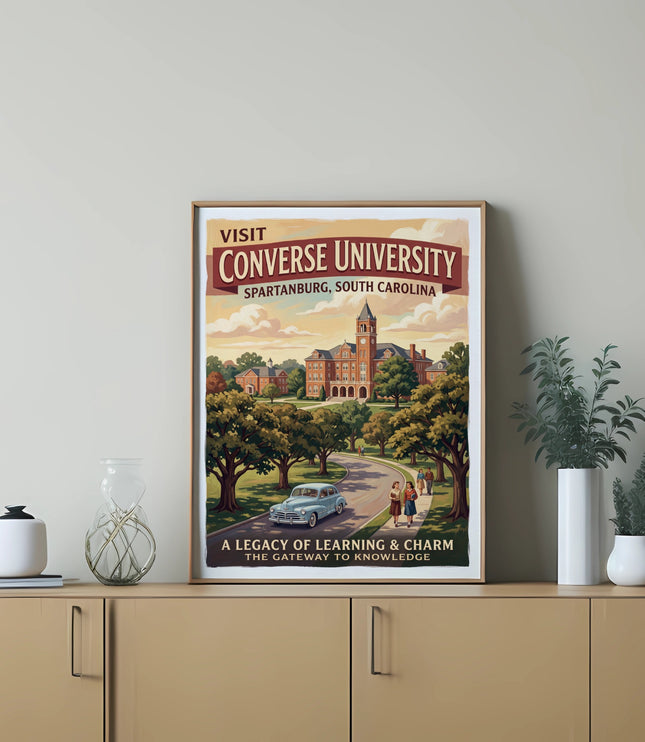 Converse University Spartansburg, South Carolina vintage travel poster.