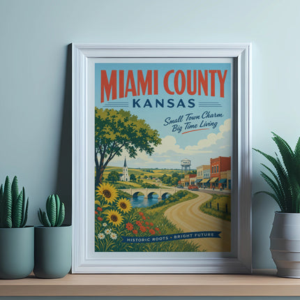 Framed poster: Miami County, Kansas, "Small Town Charm, Big Time Living."