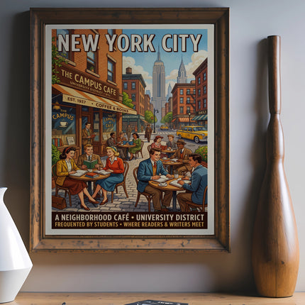 New York City Campus Cafe poster, EST. 1937, University District.