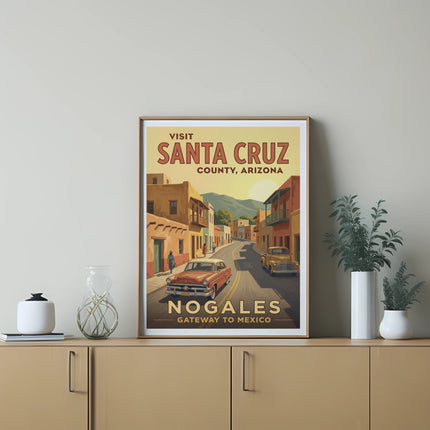 Visit Santa Cruz County, Arizona, Nogales vintage travel poster.