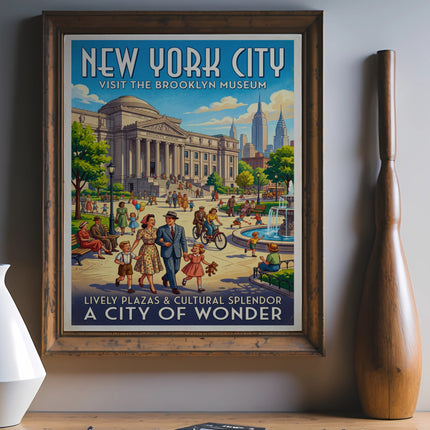 New York City poster featuring Brooklyn Museum and a cityscape.
