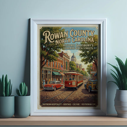 Rowan County, North Carolina poster featuring historic Salisbury's charming brick streets.