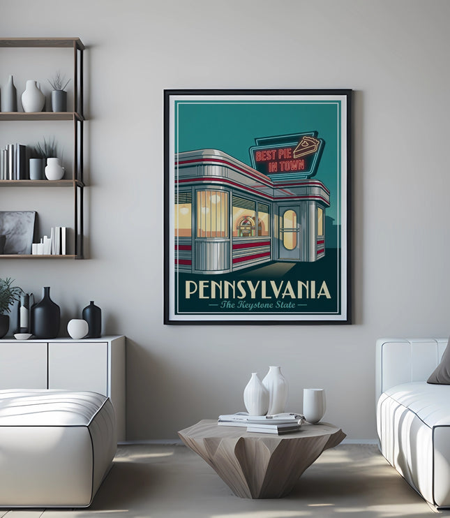 Retro diner sign for "Best Pie in Town" in Pennsylvania.