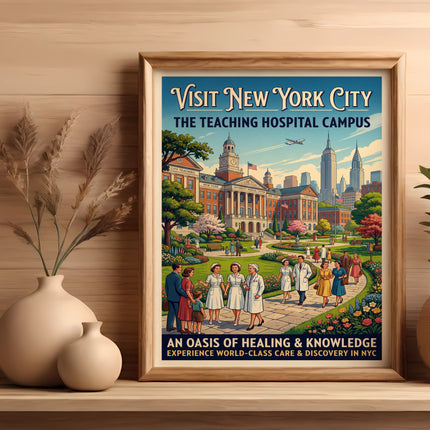 Vintage poster for Visit New York City Teaching Hospital Campus.